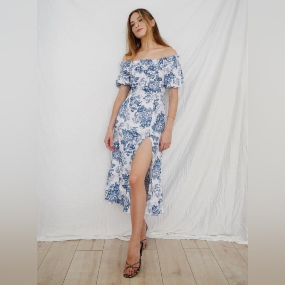 Reformation Blue and White Flora Dress - Size 4